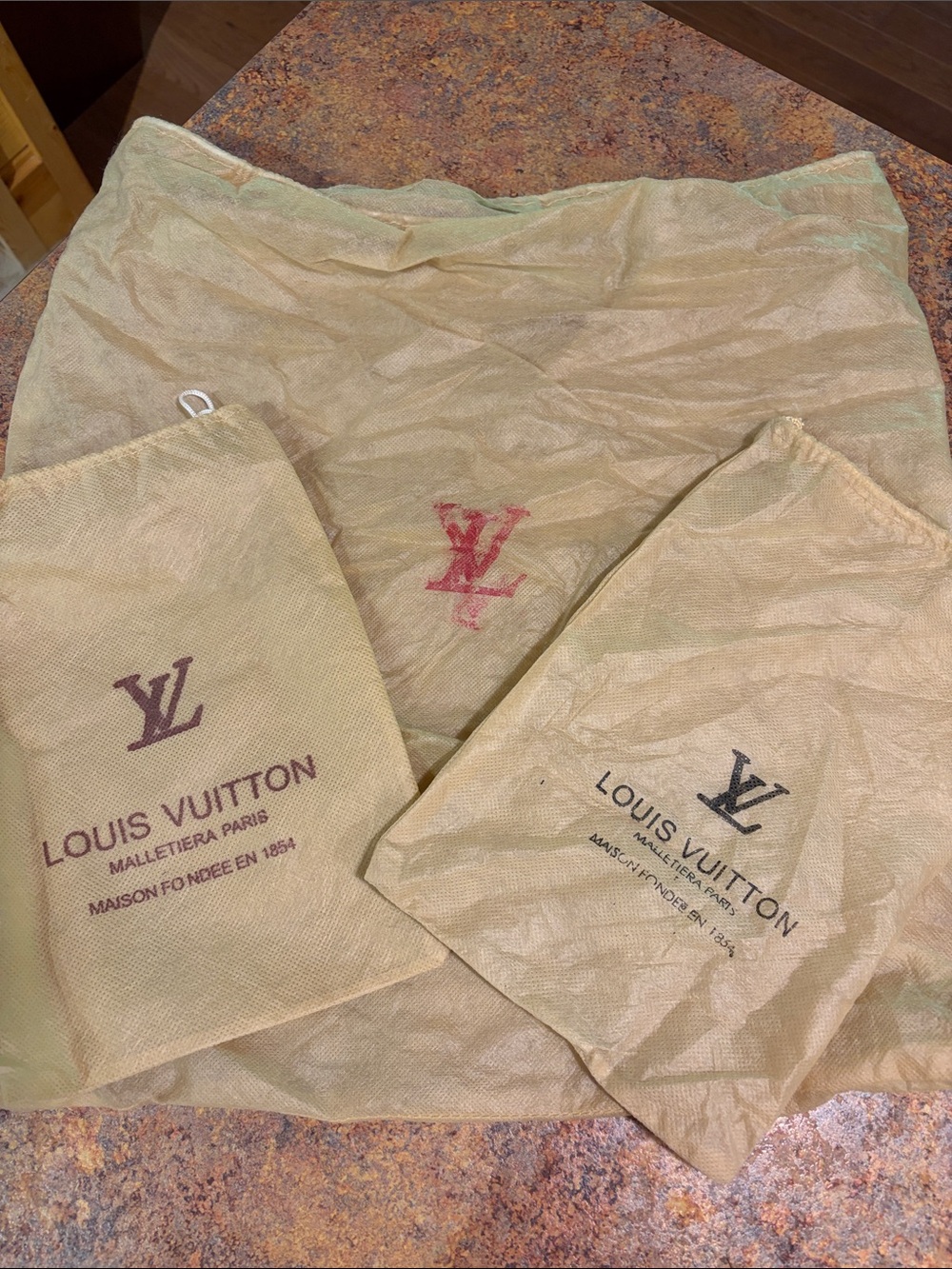 Designer faux LVLouis Dust Bag Trio